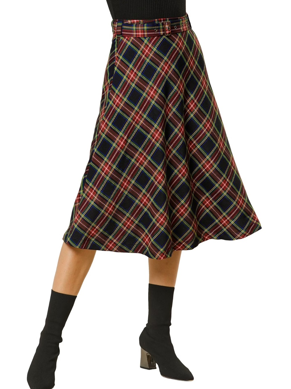 True Vintage 60s Tartan Plaid A-Line Midi Skirt Heritage Dark Academia Preppy